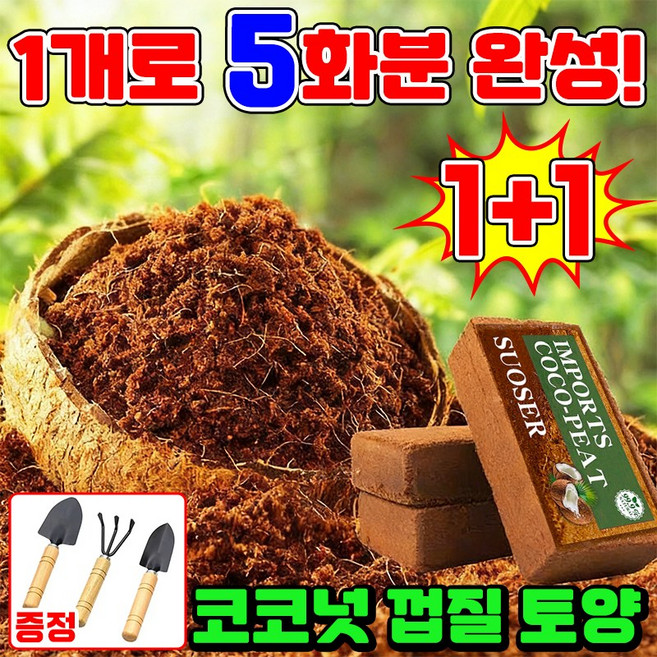 [판매 1위!] 1/1+1 코코넛 껍질 토양 코코넛 벽돌 영양토양 코코피트 분갈이흙 압축 코코피트 대용량 텃밭 흙대용량 코코칩 난 분갈이 바크 원예용 흙 SUOSER 포장증정, 2개