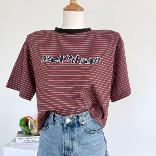 멜로디언 피그먼트 단가라 크롭반팔티