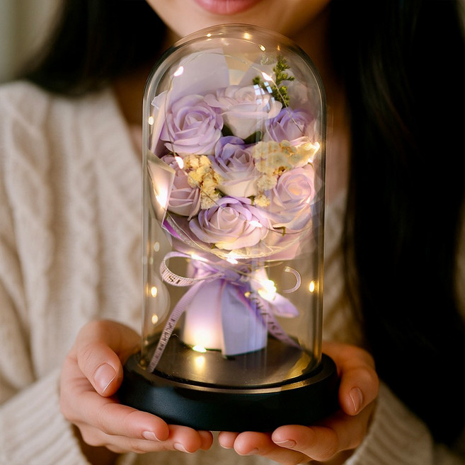 아르띠콜로 유리돔 기념일선물 꽃다발 인테리어무드등, 1개, 퍼플