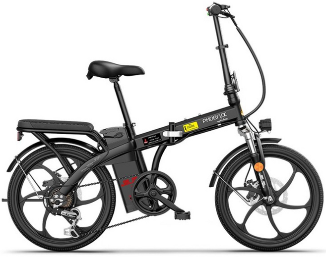 에코e벨로 전기 자전거 20인치 6단변속 48V 접이식 배달용 가성비 전기자전거, 기본형블랙, 스틸