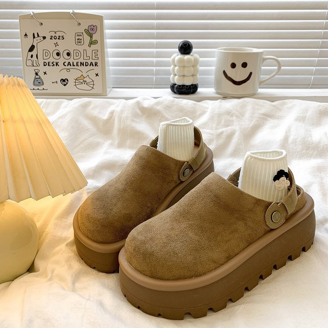 미노스토리 스웨이드 클로그 키높이 여성 슬리퍼