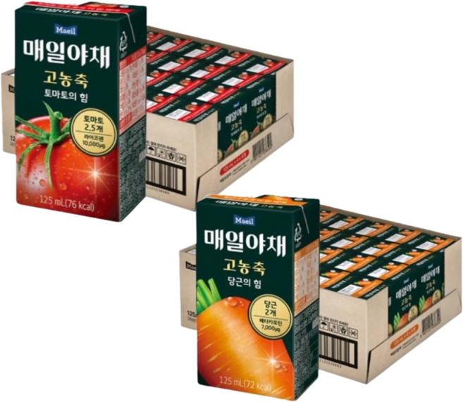 매일야채 고농축 토마토의 힘 125mL 24팩 + 당근의 힘 125mL 24팩, 48개