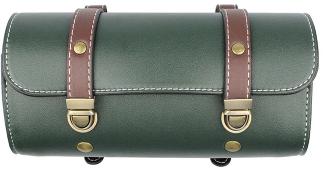 오토바이 핸들 바 백 안장 가방 PU 가죽 수제 오토바이 포크 가방 롤, 녹색, 1개