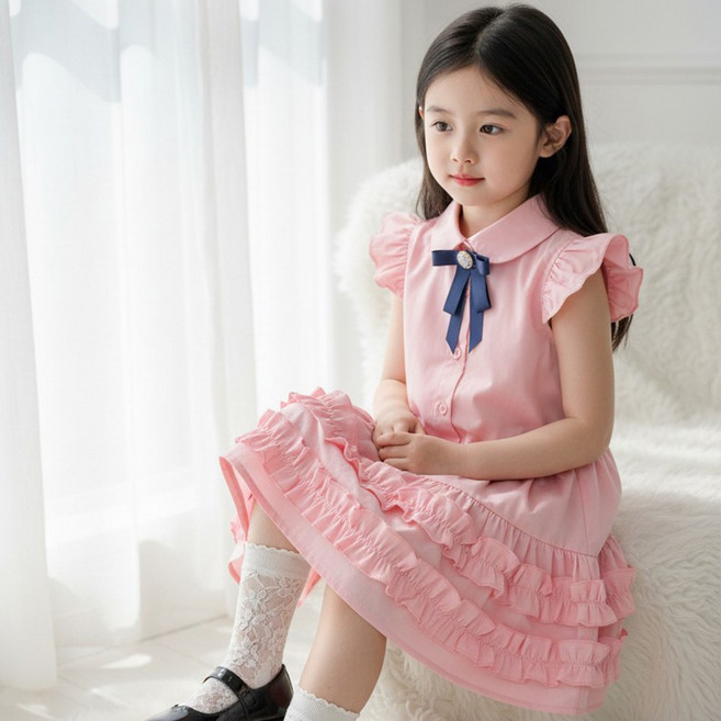 달콩슈 여아용 러블리 프릴 원피스 리본 캉캉 블라우스형 DKW225