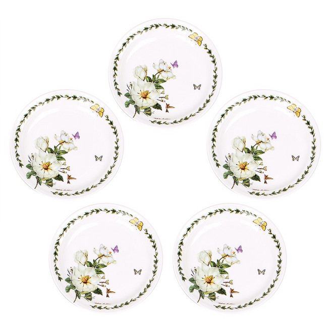 그린 본차이나 신형목련 원접시, 5개, 화이트 패턴