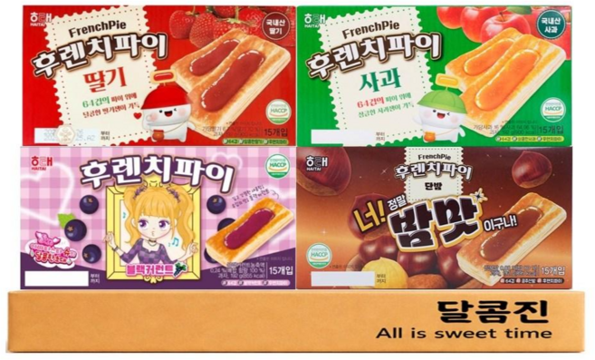[달콤진] 후렌치파이 4종 딸기 15P + 사과 15P + 블랙커런트 15P + 밤맛 15P 혼합구성, 1세트, 768g