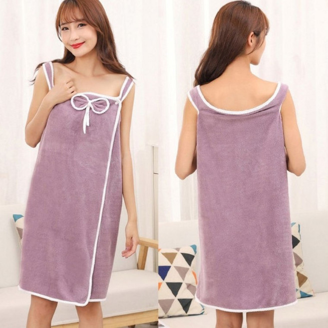 [라온다온] 여성 보들보들 부드러운 극세사 리본 샤워 가운