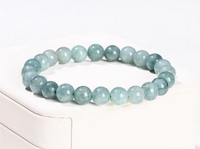 미소록 천연 비취옥 원석 팔찌 우아하고 고급스러운 행운의 팔찌 데일리 원석 액세서리