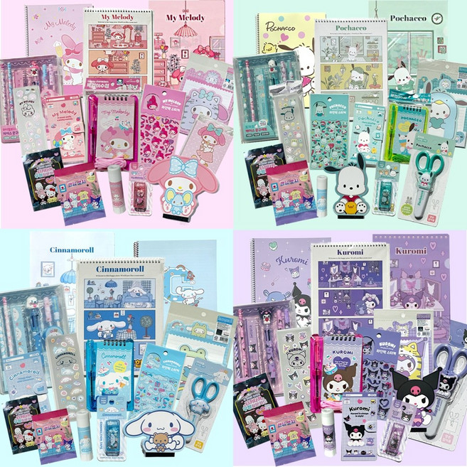 산리오 문구세트 학용품 선물 세트 입학 시나모롤 포차코 마이멜로디 쿠로미 12종, 베이직, 1개