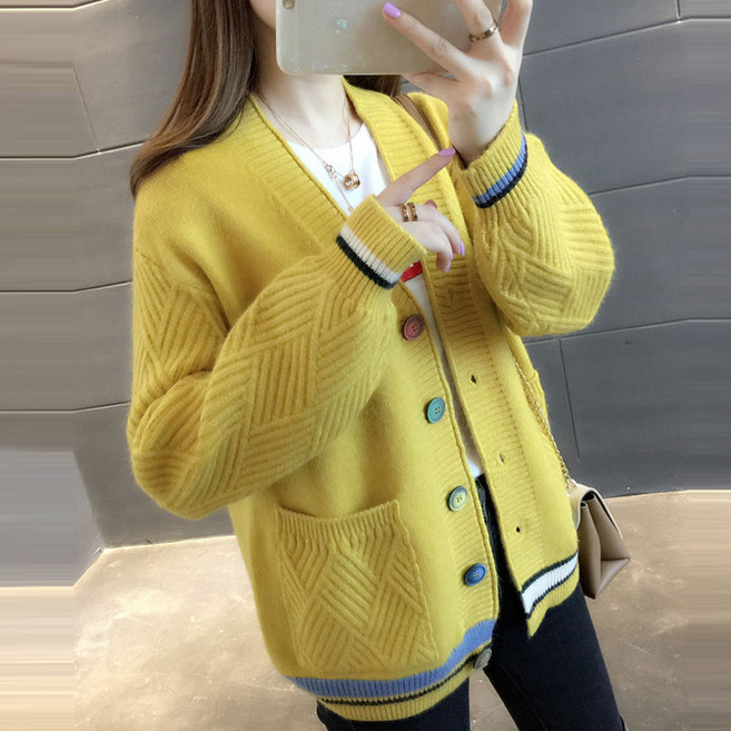 쌍천 봄가을 여성복 브이넥 상의에 코디하기 좋은 니트 카디건 여성 스웨터 쇼트 코트 W25091724