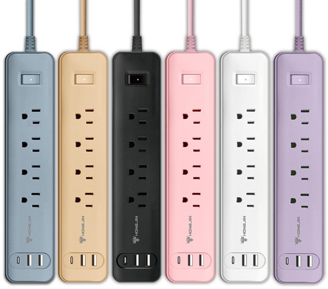 宏晉 防雷電源延長線 BSMI認證 4孔 3USB 過載保護 安全升級 自動斷電, 暗夜黑, 1個, 1.8m