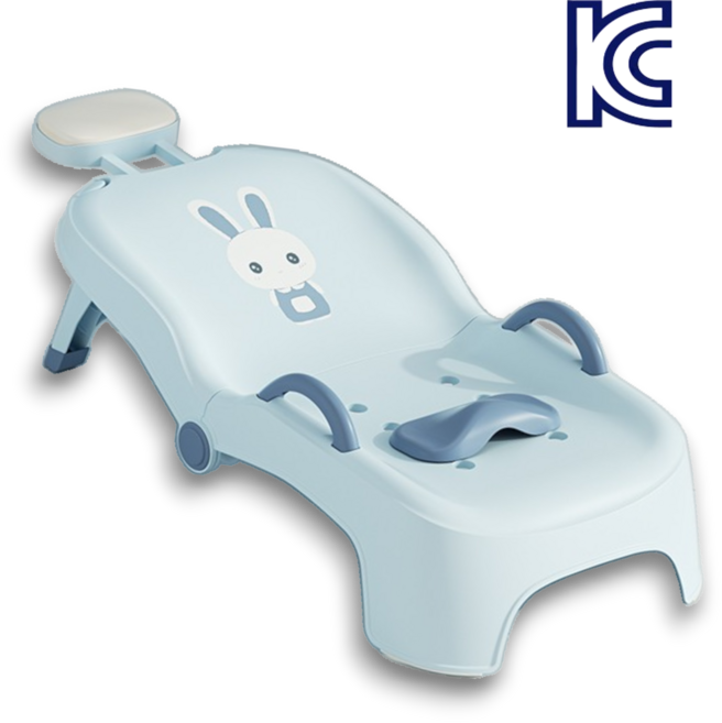 오브제 접이식 샴푸의자 KC인증 유아 누워서 샴푸 목욕 어린이 샴푸 머리감는 샴푸침대, 1개, 02.블루 PVC쿠션(접이식/샴푸대야 제외)