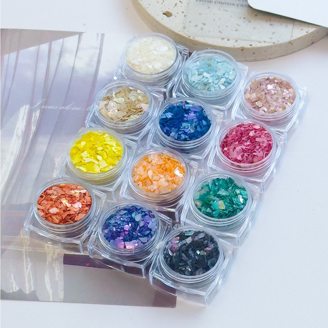 네일아트재료 루미크 자개가루 12컬러 혼합색상 프리미엄 국산 자개조각, 1개