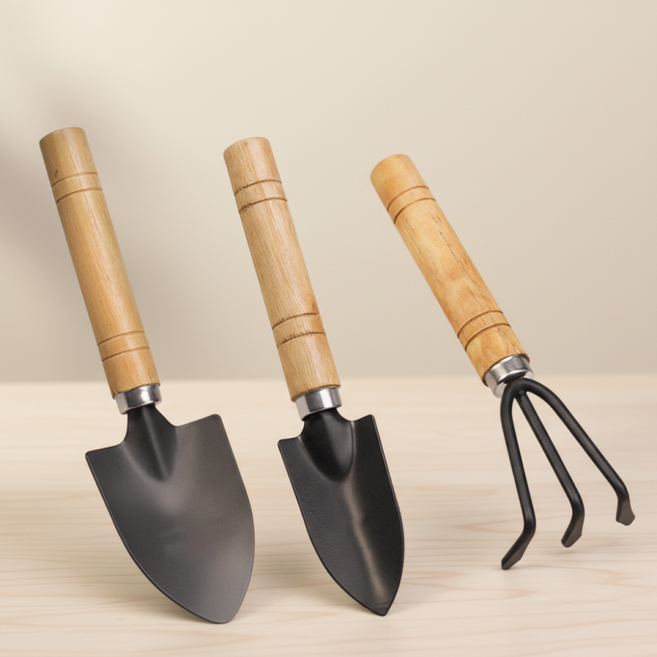 가드닝 베란다 텃밭 원예 도구 소형 모종삽 꽃삽 갈고리 3종 세트