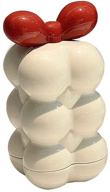 페티시온 Caecnkoen 24년신상 럭셔리 프리미엄 인플루언서 다용도 면봉 이쑤시개 케이스 보관함 수납함 522, 1개, 크림 화이트+레드 리본