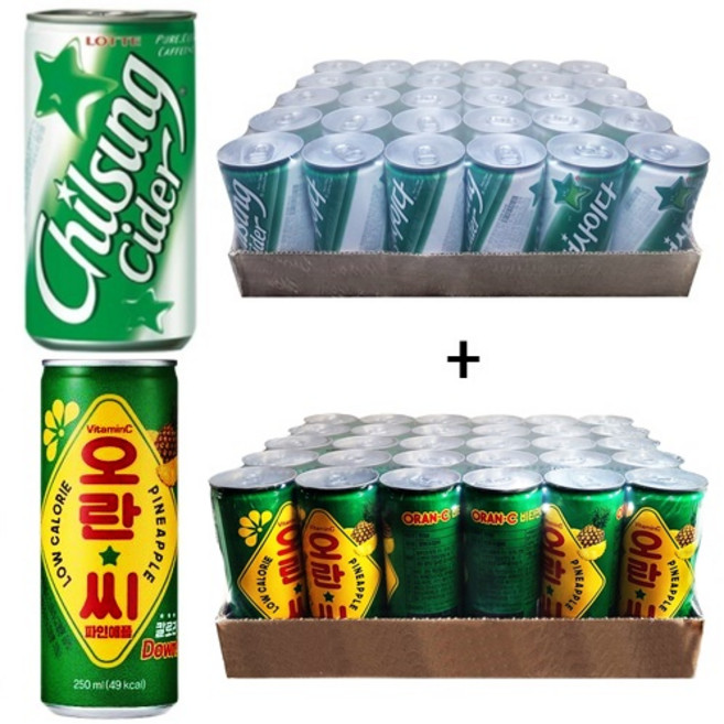 칠성사이다 190ml(30캔) + 오란씨 파인애플 250ml(30캔) 60캔, 1세트, 190ml
