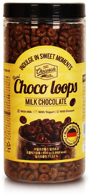 [독일산]초코리치 리얼 초코룹스 밀크초코 대용량 초코링 시리얼 초콜릿, 600g, 1개