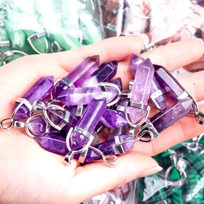 천연석 육각 진자 포인트 차크라 펜던트 크리스탈 힐링 레이키 보석 DIY 불릿 쥬얼리 목걸이 액세서리 원석, 01 Amethyst