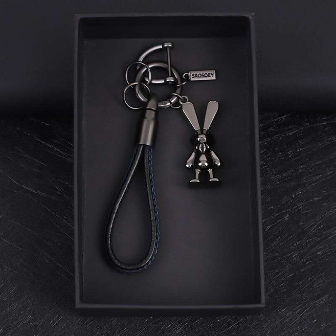 다은랜드 정품 고급가죽 메탈 토끼키링 래빗 자동차 키링, 파검, 1개