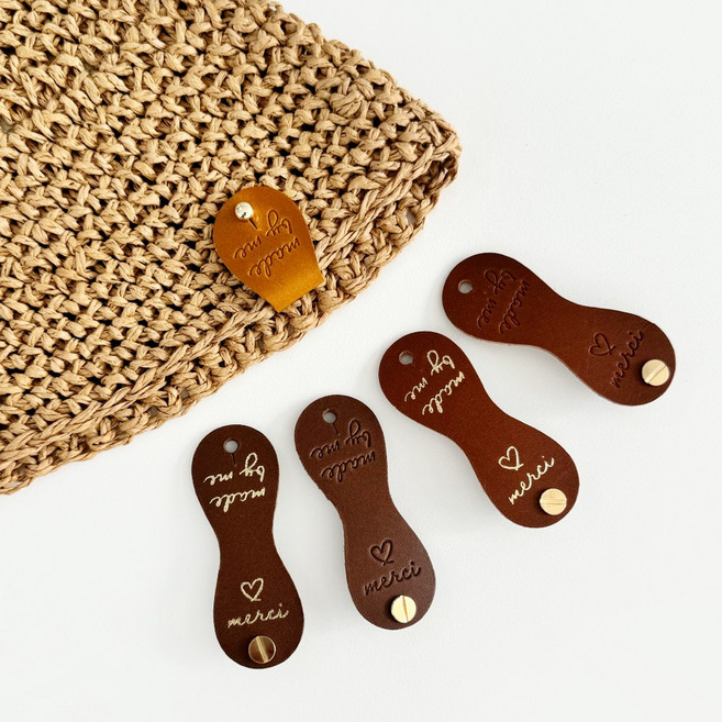 자체제작 소가죽 땅콩 가죽라벨 반접는 DIY 가방 부자재 나사형 탈부착, 아이보리, 1개