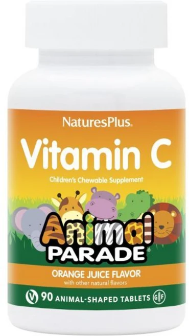 NaturesPlus 동물 퍼레이드 비타민 C 어린이 츄어블 오렌지 주스 맛 동물 모양 정제 90개 비건 글루텐 프리 총 90인분, 1개 - 쿠팡