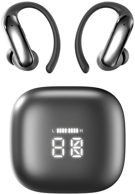 SOULBOOM 걸이형 노이즈캔슬링 블루투스 이어폰 V6.0 OWS 디지털 디스플레이 고음질 무선 이어폰 갤럭시 호환 편안한 착용, 실버 블랙, M145