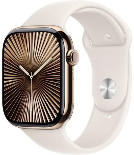 애플 워치 시리즈 10 GPS 셀룰러 46mm - 골드 티타늄 케이스와 스타라이트 스포츠 밴드 SM 리퍼비시, Gold Titanium, S/M, Starlight + GPS + Cellular, Starlight