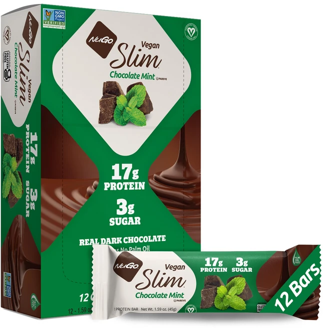 누고 슬림 초콜릿 민트 상자 45g (12개 팩) NuGo Slim Dark Chocolate Mint 17g Vegan Protein 3g Sugar 6g Fiber L, 1개 - 쿠팡