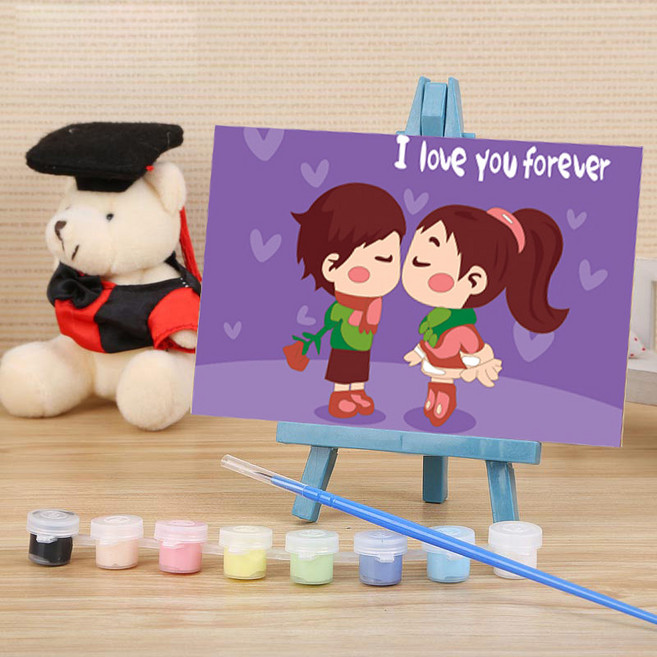 DIY 명화그리기 세트 그림 색칠 유화 취미 미니, A50-아이러브유, 1개