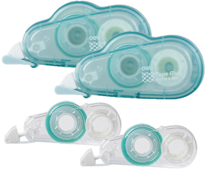 델리 WTG107 구름 양면 풀 테이프 6mm x 8m 본품 + 리필 세트, 2세트, 코발트 블루