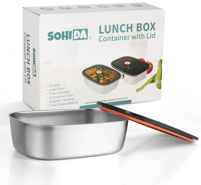 SOHIDA 성인 및 남성용 100W 무선 전기 도시락통 충전식 배터리 전원 온열 도시락 1.2L 휴대용 푸드 워머 런치 박스 5면 난방 장치 작업 자동차 실외 사용 1, 1.5L Siliver Container