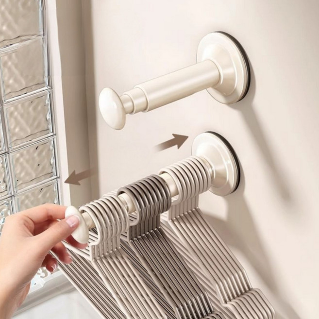 일상채움 흡착형 3단 길이 조절 옷걸이 행거, 2개, 아이보리