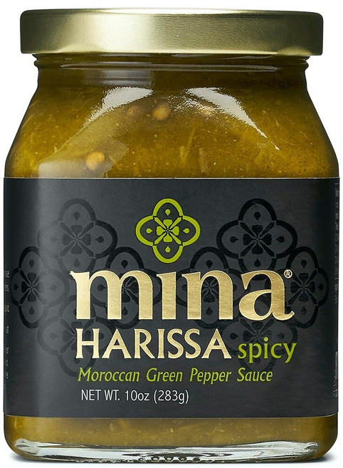 Mina Harissa 그린 핫소스 이국적인 모로코 스핀을 클래식 살사 베르데에 이 스파이시 칠리 마늘 소스로 넣으세요 (283.5g/10온스), Mina Harissa 그린 핫소스, 이국적인 모로코, 1개