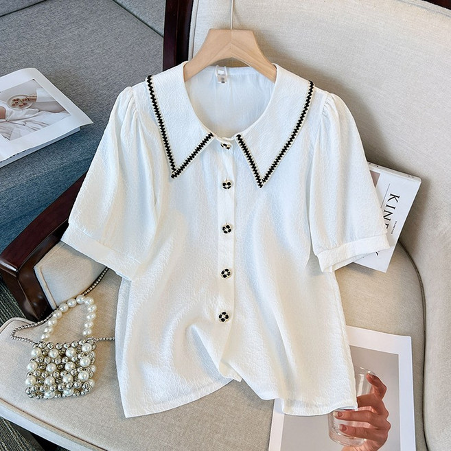 하이마이 여성 빅사이즈 카라넥 반팔 가디건 블라우스 셔츠