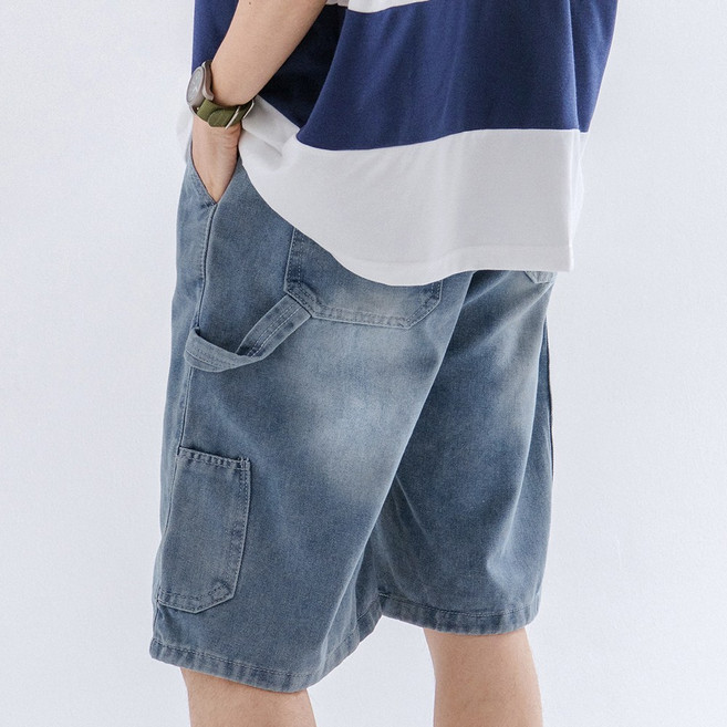 스몰더 남자 와이드 5부 밴딩 카펜터 청 반바지