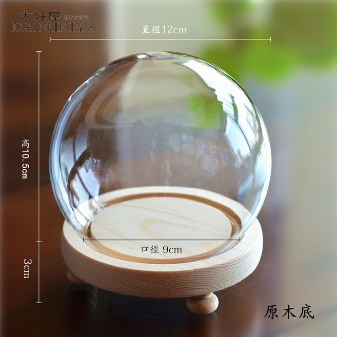 大好屋 玻璃罩 展示罩 適用於公仔、浮游花、香氛蠟燭, 1個, NG球形12cm卡扣款(底座隨機）