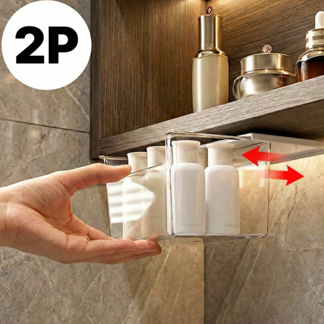 노브픽즈 공간활용 무타공 슬라이딩 수납함, 2개, 클리어