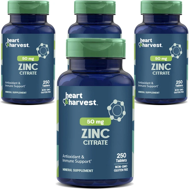 Heart & Harvest 50mg 아연 시트레이트 타블렛, 4개, 250정 - 쿠팡