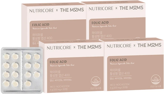 [공식] 뉴트리코어 X 더맘스 하이퍼셀 활성형 엽산 400, 4개, 30정 - 쿠팡