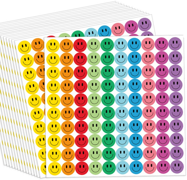 알파벳샵 스마일 원형 칭찬 스티커, 1000개, 레인보우 칭찬스티커 1세트