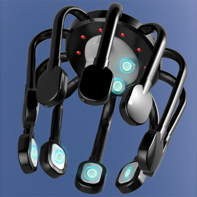 NICHIYOU 문어발 온열 머리 진동 마사지기 스트레스 풀기 지압마사지기 머리안마기, 블랙, 1개