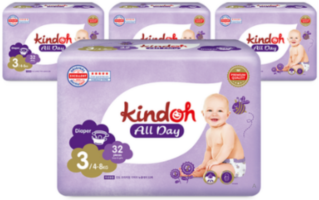 킨도 프리미엄 뉴올데이 밴드형 기저귀, 3단계, 1408매