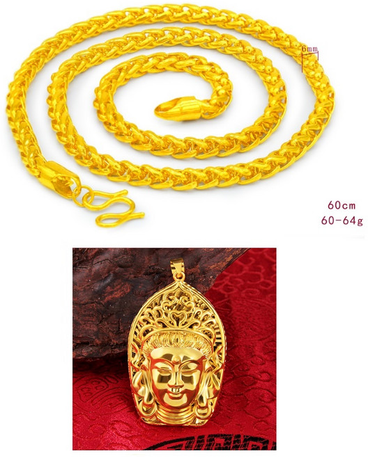 開運招財鍍24K金項鍊 仿金飾品 保平安健康送禮自用, 佛牌吊墜+麻花金項鍊, 1個