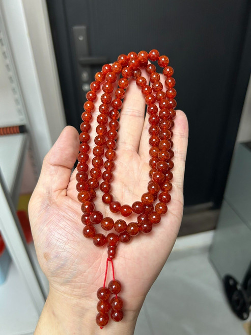 天然紅瑪瑙108顆佛珠手鏈 紅龍紋 8mm