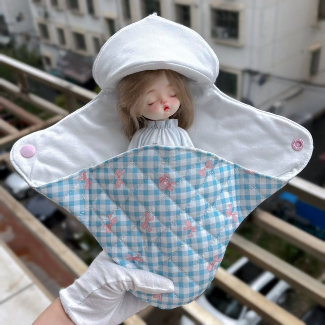 6分 BJD 娃娃 包被 翻蓋睡袋 外出包, 1個, 藍色夾棉小布+ob24/三插普六體 (不賣娃娃)