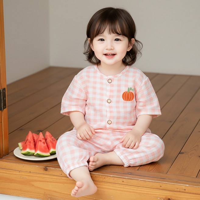 몽실이 깅엄체크 쿨링 상하복세트