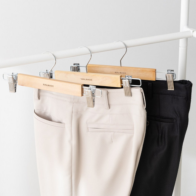 할메이드 프리미엄 우드 나무 니트 정장 코트 원목옷걸이 치마 바지걸이 30P, 1세트, 원목바지걸이 30P