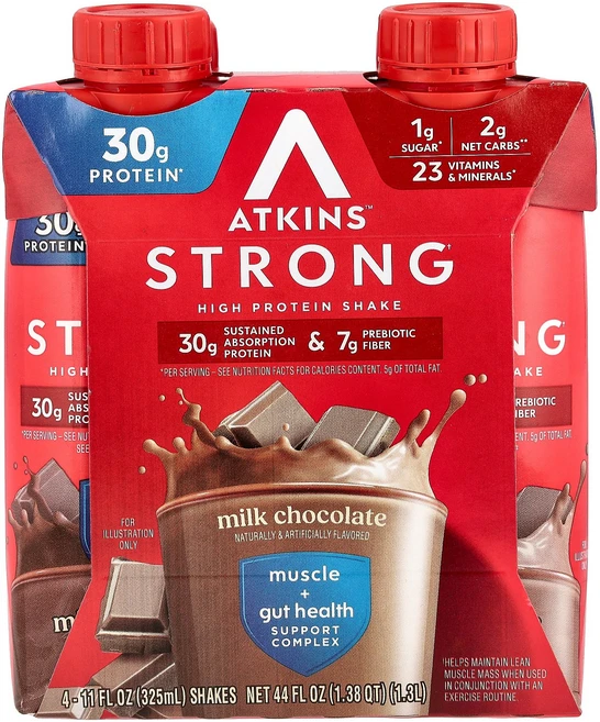 Atkins Strong High Protein Shake Milk Chocolate 4 Shakes 11 fl oz (325 ml) Each, 1개 - 쿠팡