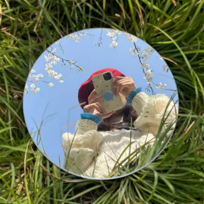 위드메리 여행 휴대용 미니 셀카 촬영용 볼록거울, 1개, 실버