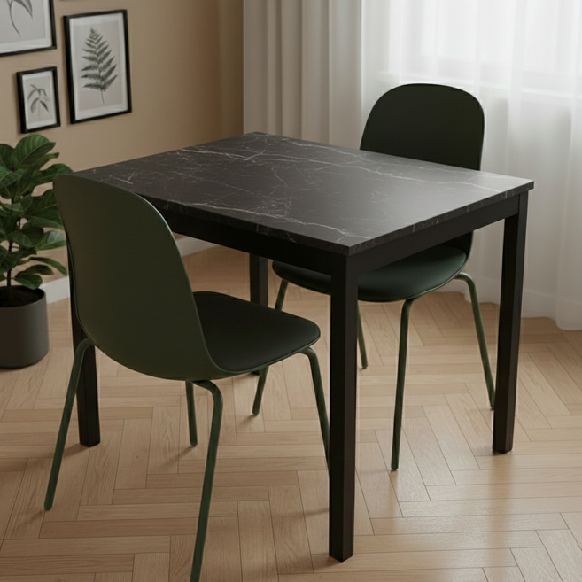 비셀리움 모던테이블 사각 식탁테이블 2인 다이닝 테이블 1인용 2인용 3인용 4인용 6인용 블랙프레임 식탁 600 800 1000 1200 1400, 마블블랙